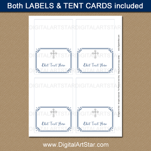 Boy First Communion Cross Place Cards Printable Navy Blue and White