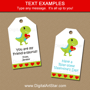 Editable Valentine Hang Tags with Dinosaur