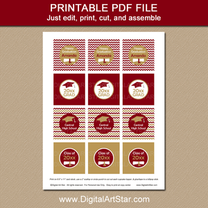 Burgundy and Gold Graduation Cupcake Toppers Template to Print
