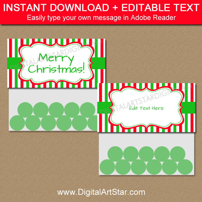 Christmas Bag Topper Template - Red and Green Stripes