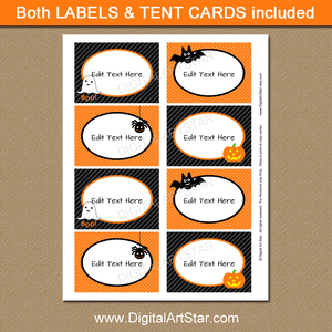 Halloween party ideas - orange and black labels