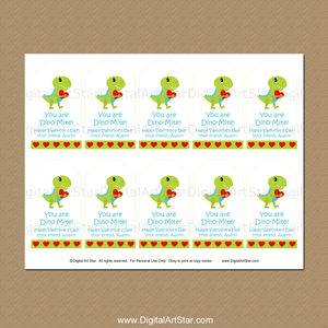 Printable Dinosaur Valentine Gift Tags Personalized