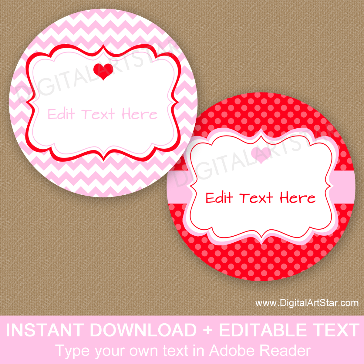Printable Valentines Day Goodie Bag Labels in Red and Pink