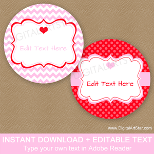 Printable Valentines Day Goodie Bag Labels in Red and Pink