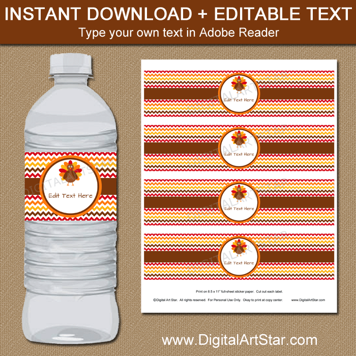 Downloadable Water Bottle Labels for Thanksgiving