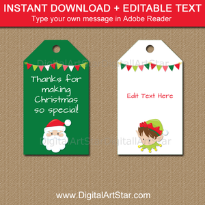 editable Santa and Elf Christmas gift tags