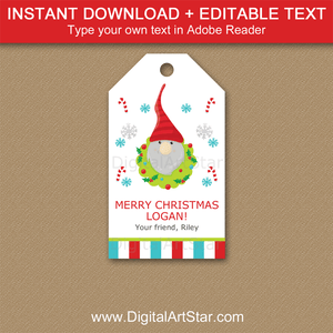 Editable Christmas Gnome Gift Tags Gnome in Wreath