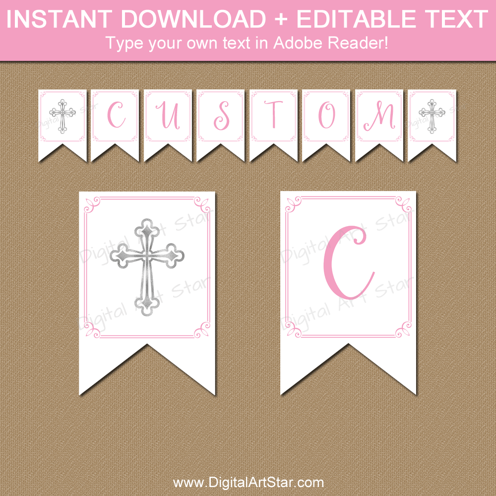Editable Confirmation Banner for Girl - White and Pink