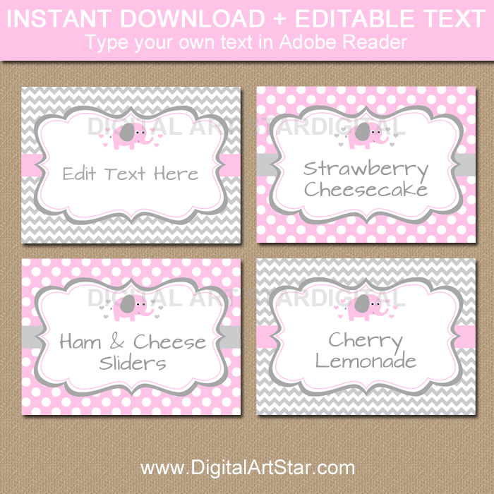 Editable Food Labels Template - Pink and Gray Elephant