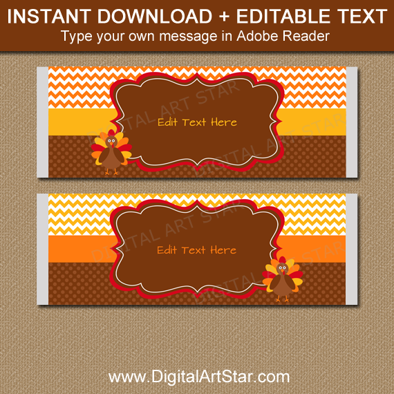 Editable Thanksgiving Candy Bar Wrappers