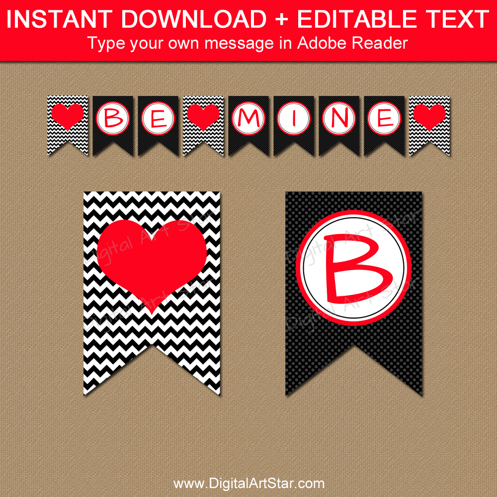 Valentine Banner Printable in Black and Red