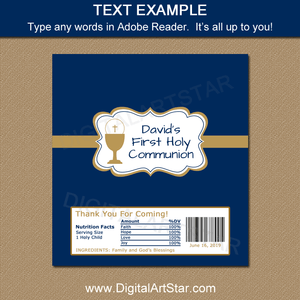Editable First Communion Chocolate Wrapper Printable