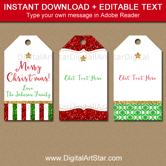 Christmas Tag Template with Editable Text