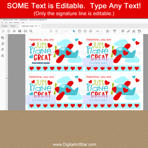 Plane Valentines Day Printable Cards Editable Template