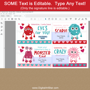 Printable Monsters Valentines Template to Edit