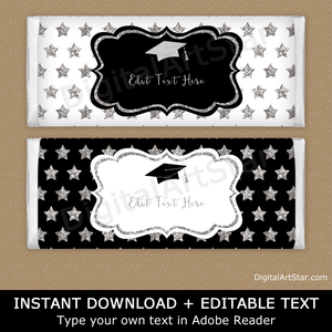 Elegant Black and Silver Graduation Candy Bar Wrappers