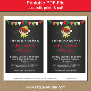 Chalkboard Christmas Party Invitation with Elf