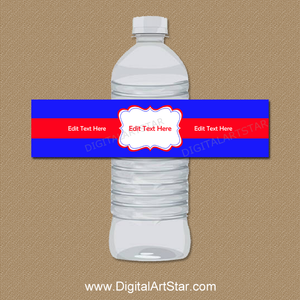 Personalized Royal Blue and Red Water Bottle Stickers