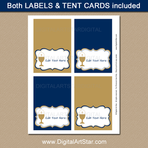 First Communion Place Cards Template in Navy and Gold