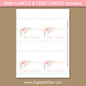 Floral Birthday Tent Cards Template Pink Gold Mint Green