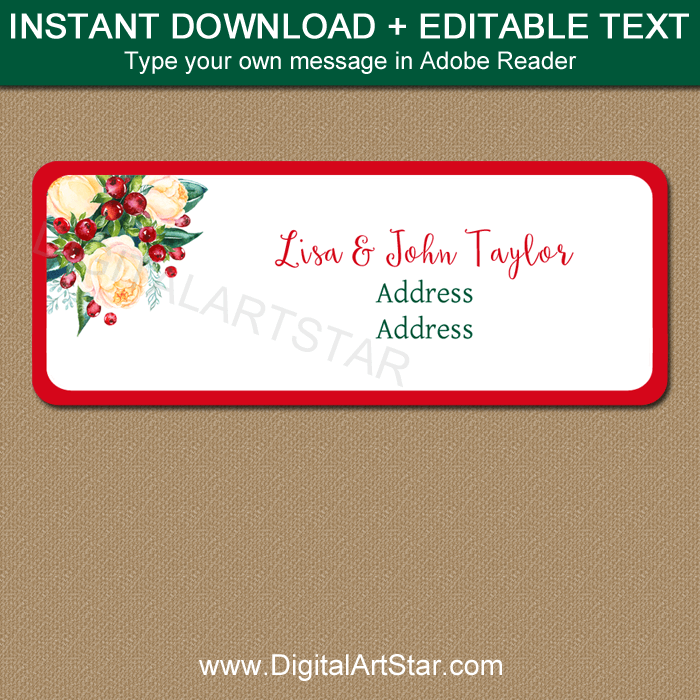 Floral Christmas Address Label Template
