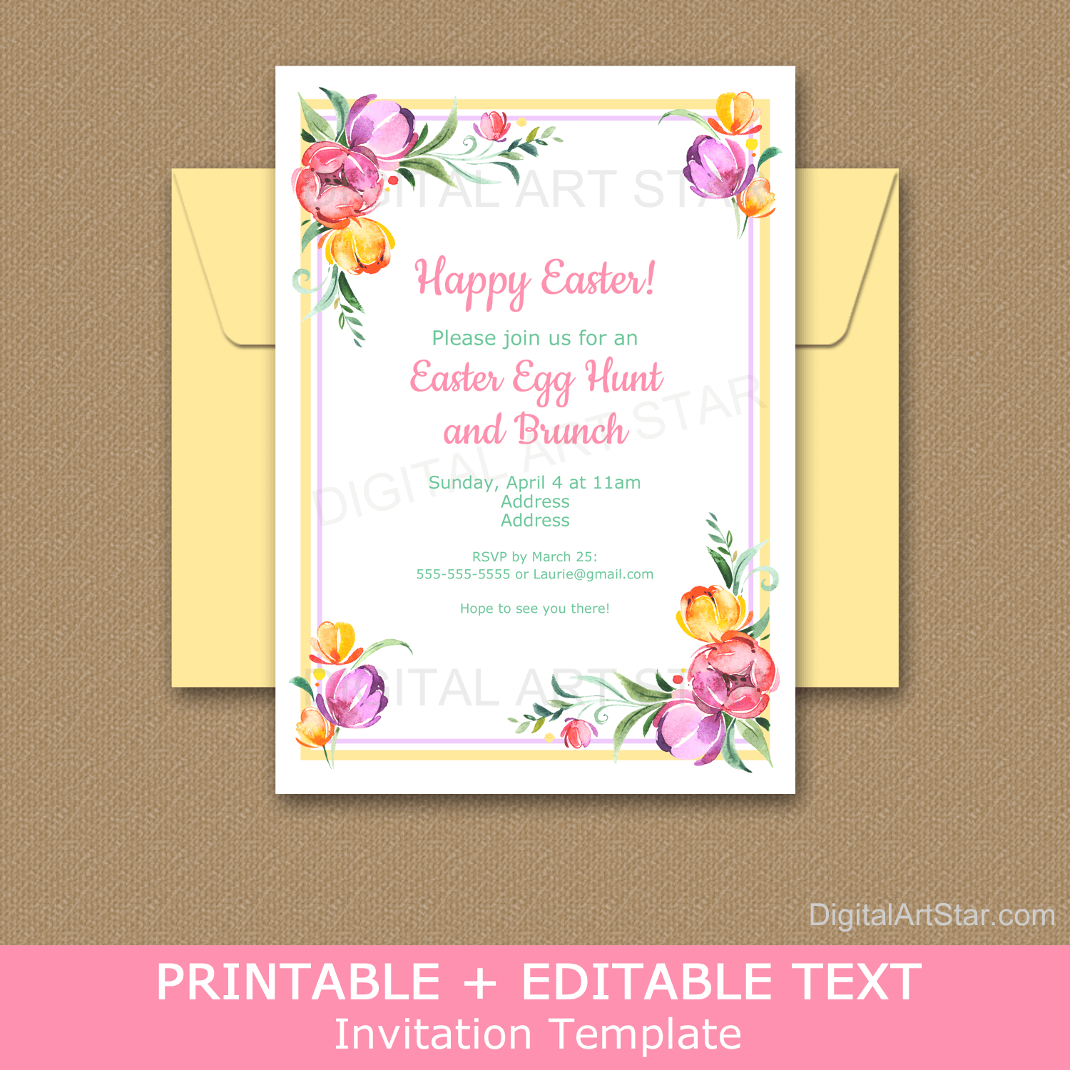 Floral Easter Invitation Template Download for Easter Egg Hunt and Easter Brunch