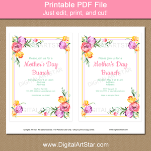 Floral Mothers Day Brunch Invitation Printable Template