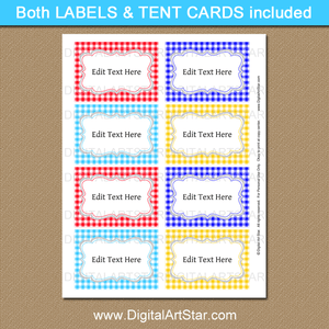 Gingham Place Cards Barbecue Food Labels Template