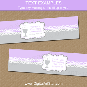 Editable Water Bottle Labels for Girl First Communion Party Decorations