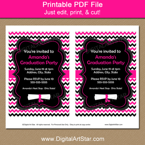Girl Graduation Party Invitation in Hot Pink, Black, and White