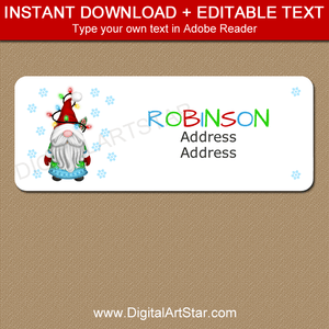Gnome Christmas Address Labels 30 Per Sheet Red Blue Green