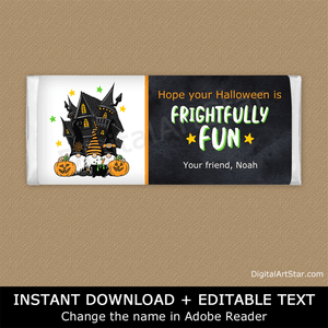 Gnome Haunted House Halloween Candy Wrapper Template