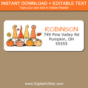 Gnome and Pumpkin Return Address Labels Template in Orange and Yellow