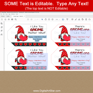 Gnome Valentines Day Gift Tag Template for Kids