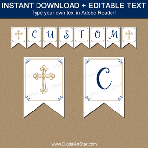 Gold Cross Confirmation Banner Printable Template White Background Navy Blue