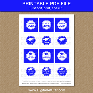 Graduation Party Printables Royal Blue and White Cupcake Toppers