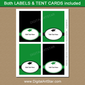 Green and Black Graduation Tented Name Cards Printable