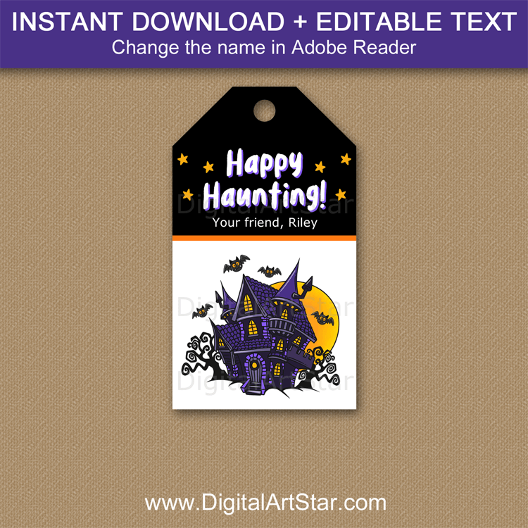 Happy Haunting Tags for Halloween Goodie Bags Haunted House