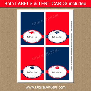 Red and Navy Graduation Printable Place Cards Template