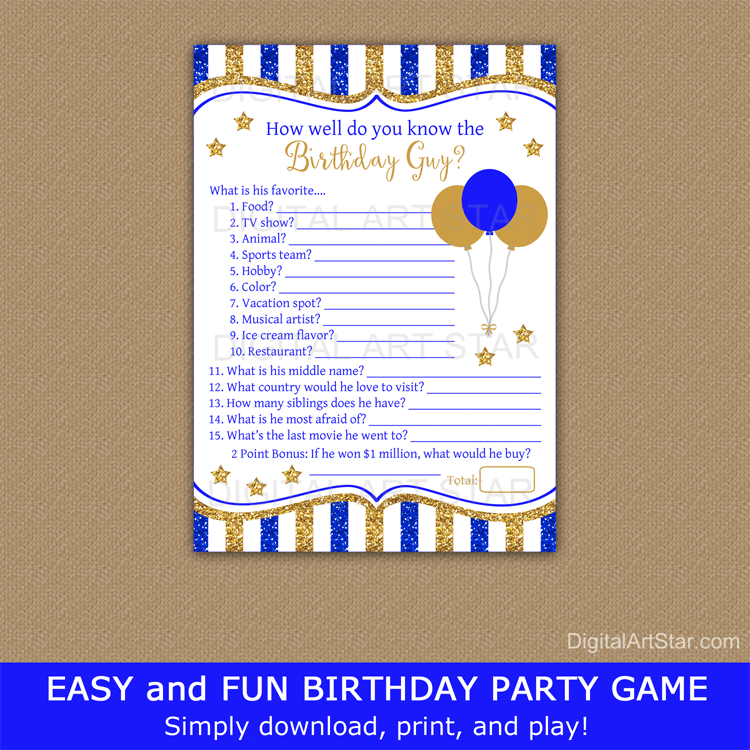 How Well Do You Know the Birthday Guy Game Royal Blue and Gold