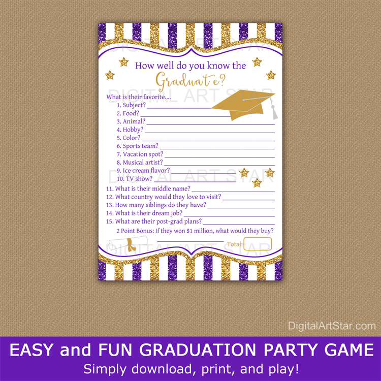 How Well Do You Know the Graduate Game Purple and Gold Glitter