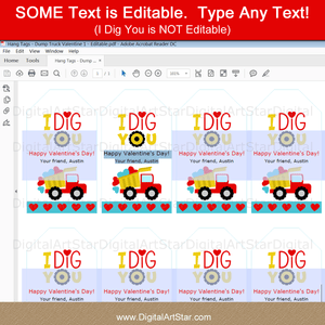 Editable Dump Truck Valentine Tags for Classroom Valentine Party