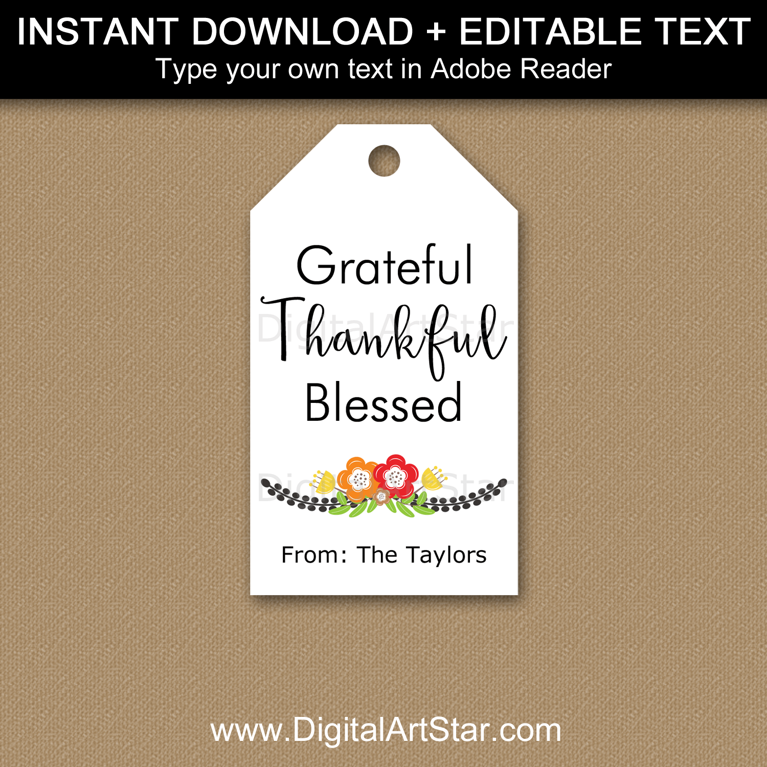 Instant Download Black White Tags Grateful Thankful Blessed