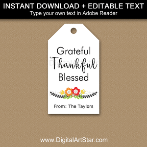 Instant Download Black White Tags Grateful Thankful Blessed