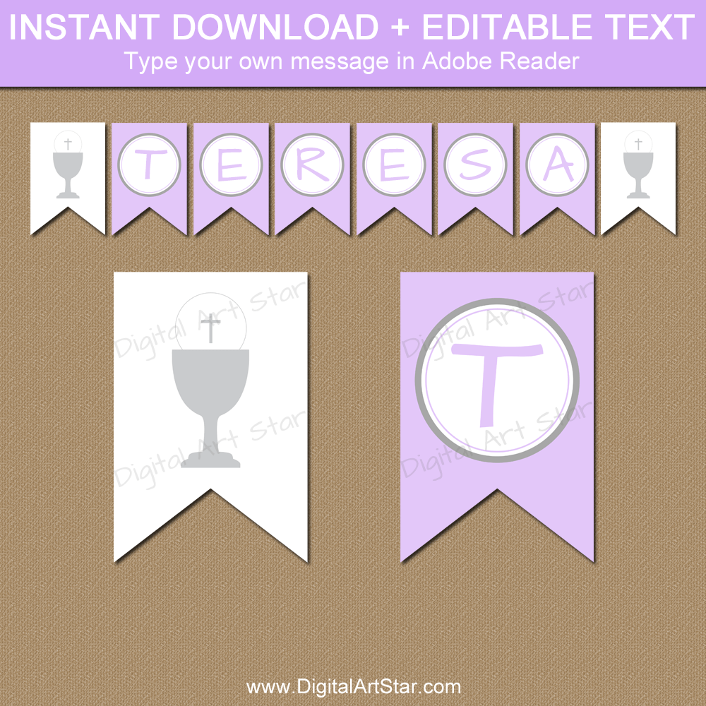 Lavender and White First Communion Printable Banner