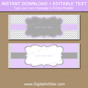 Lavender and Gray Baby Shower Candy Bar Wrapper Template
