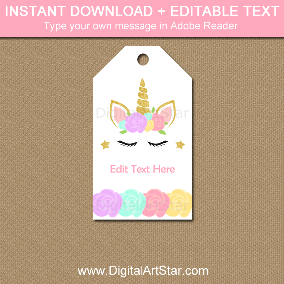 Printable Magical Mod Unicorn Birthday Favor Tags (Instant Download)
