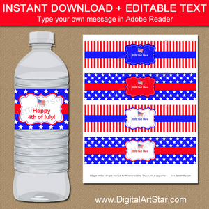 Instant Download Patriotic Water Bottle Labels