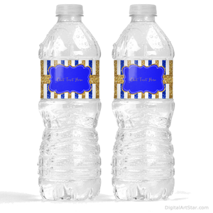 Man Birthday Water Bottle Labels Party Decorations Royal Blue Gold