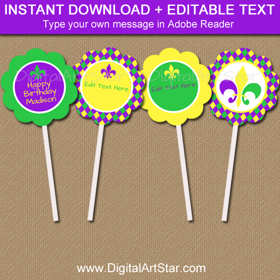 Mardi Gras Party Printables - Cupcake Toppers